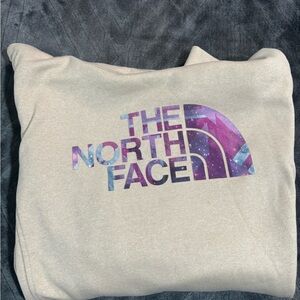 The North Face Cream Sweater with Purple Logo